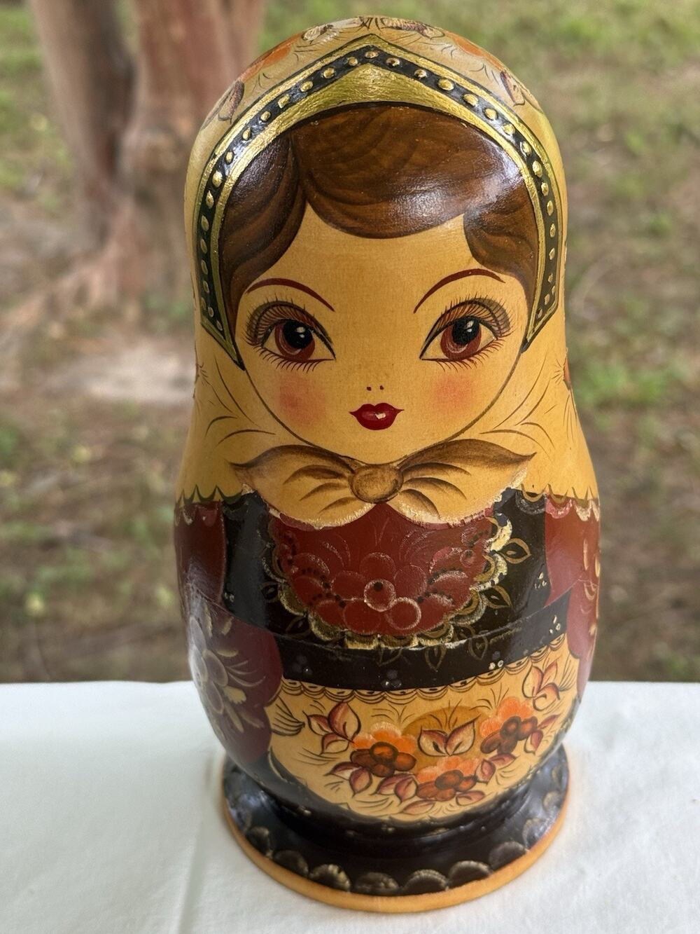 Vintage Hand Painted Russian Matryoshka Nesting Doll Set 7 Autumn Floral Folkart